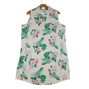 Tommy Bahama Island Zone Women's XL Tropical Hibiscus Dress‎ Sleeveless Zip Neck